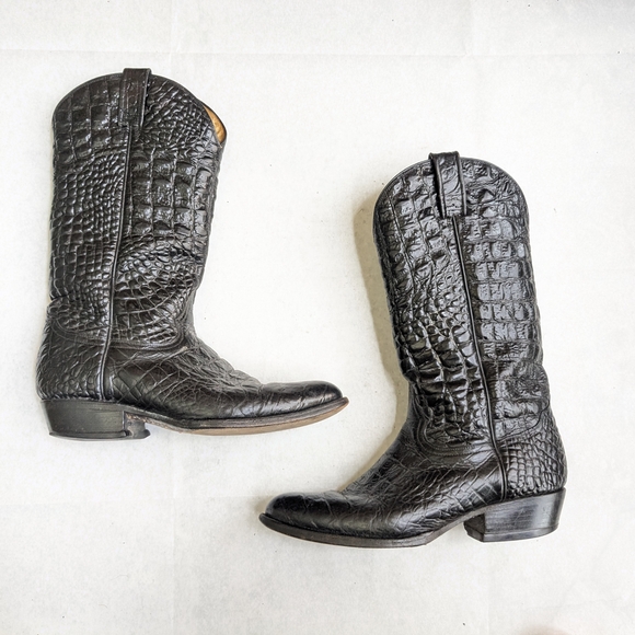 Rudel Cowboy Boots Black Alligator Leather Men 9 Mexico Botas